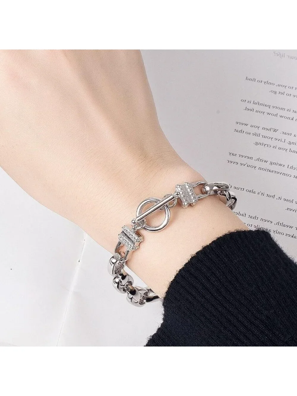 Handmade Solid 925 Silver Box Chain Bracelet for Men, Hip Hop Style, 7-10 Inch